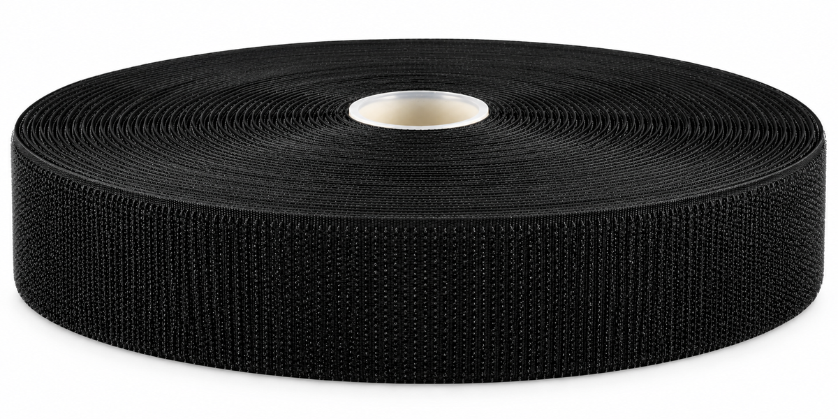 Kardborreband · hakband, svart · självhäftande K64 · PA/PES · 30 mm · rulle 25 m