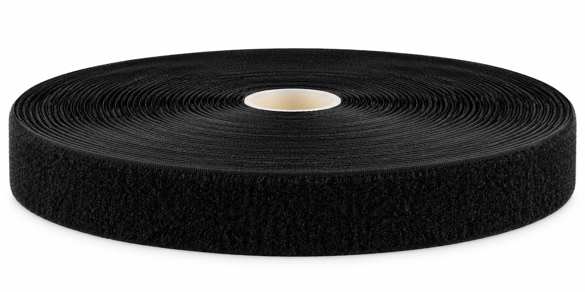 Kardborreband · luddband, svart · självhäftande K64 · PA/PES · 20 mm · rulle 25 m
