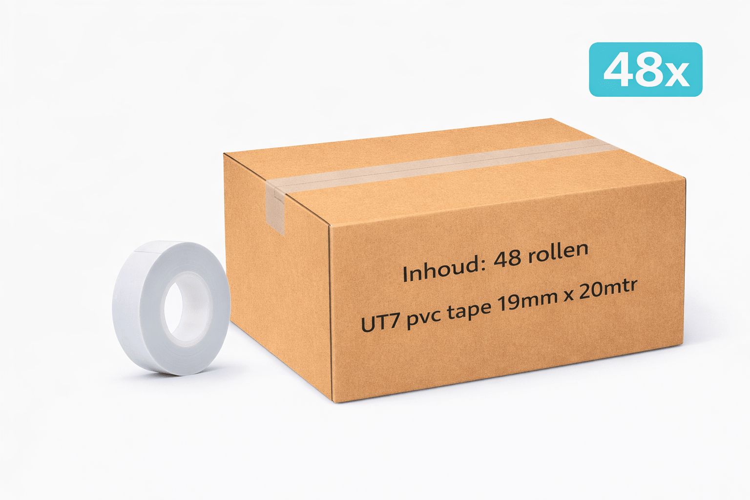 48x MegaTape UT7 PVC tape · 19 mm · wit · 20 m rol - Megatape UT7 - 3BUTE
