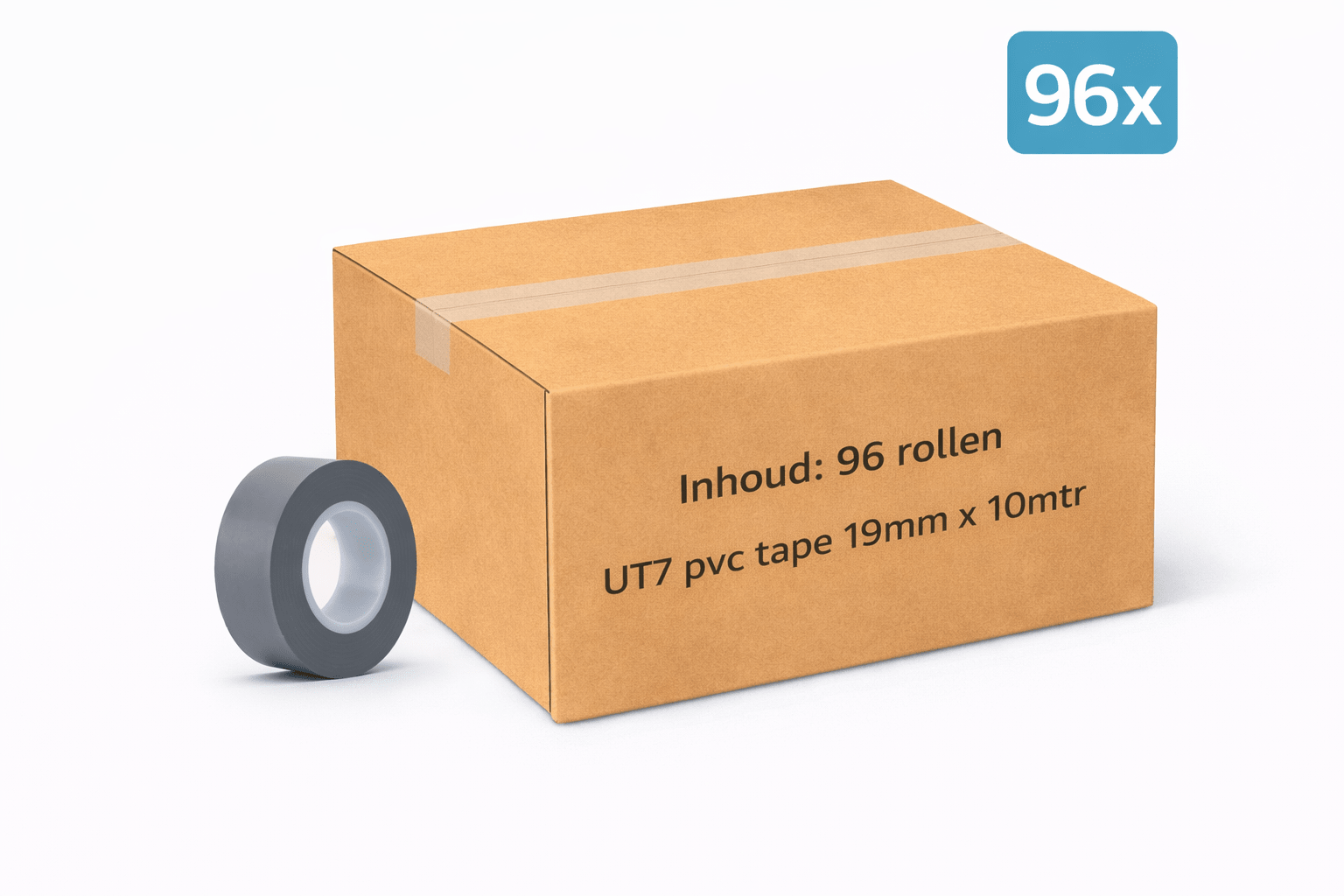 96x MegaTape UT7 PVC tape · 19 mm · grijs · 10 m rol - Megatape UT7 - 3BUTE