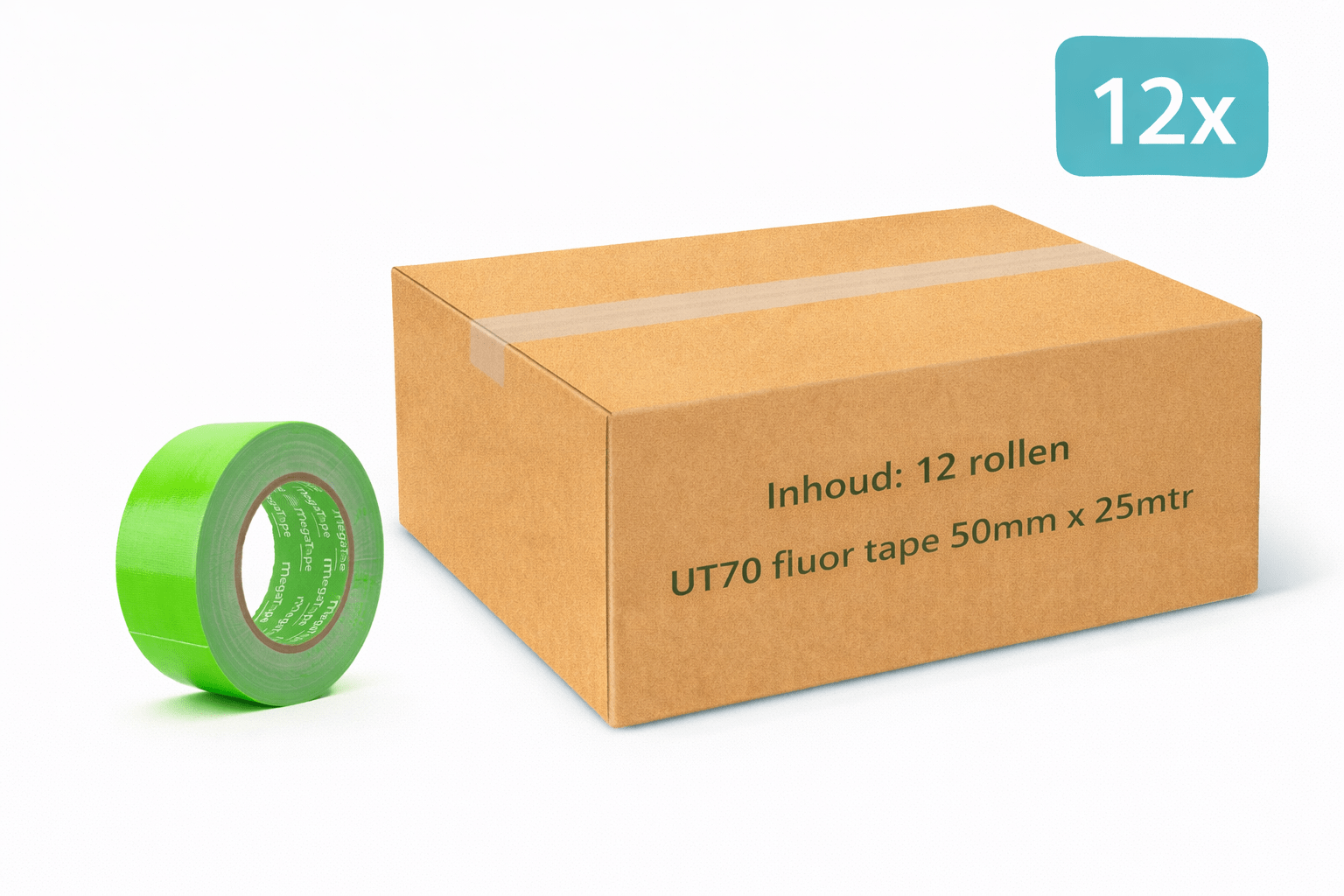 12x MegaTape UT70 · fluor gaffa tape · 25 m op rol · 50 mm · groen - Megatape UT70 - 3BUTE
