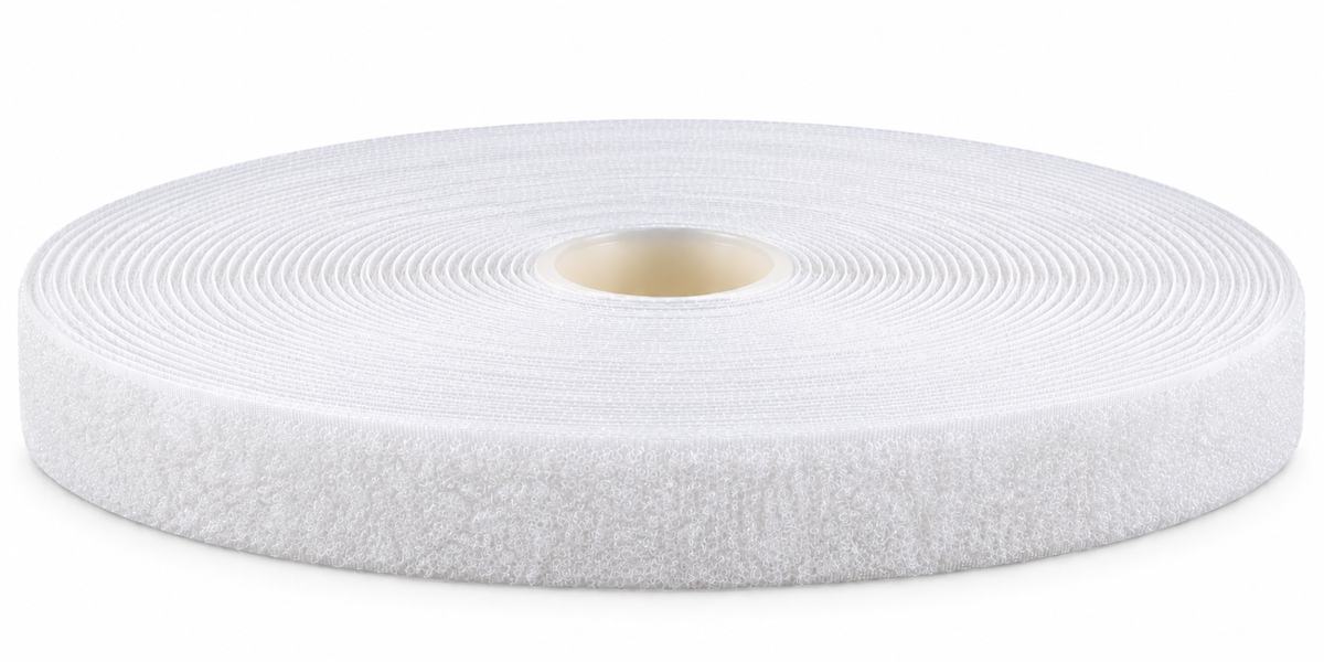 Hook-and-loop tape · loop tape, white · self-adhesive K64 · PA/PES · 20 mm · 25 m roll
