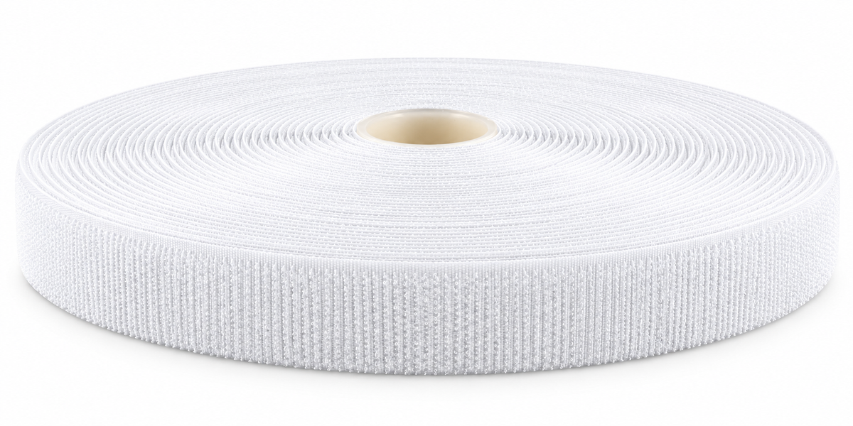 Kardborreband · hakband, vitt · självhäftande K64 · PA/PES · 20 mm · rulle 25 m