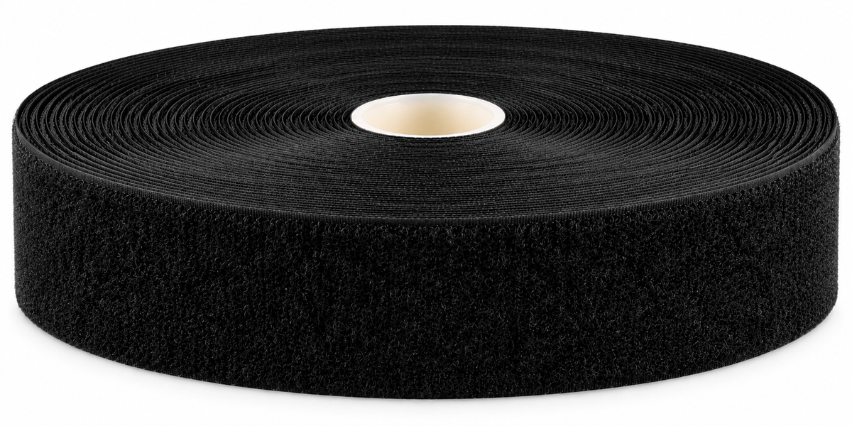 Kardborreband · luddband, svart · självhäftande K64 · PA/PES · 50 mm · rulle 25 m