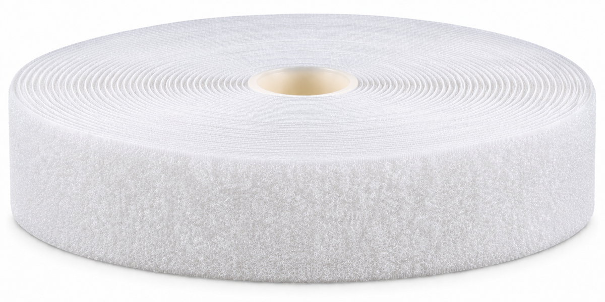 Kardborreband · luddband, vitt · självhäftande K64 · PA/PES · 30 mm · rulle 25 m